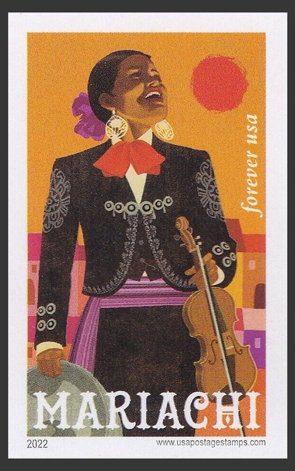 US 2022 Mariachi: Violinist and Sun ; Imperf. 60c. Scott. 5705a