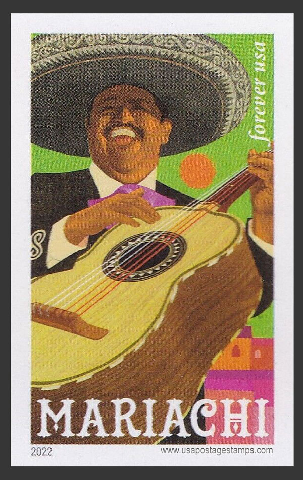 US 2022 Mariachi: Bass Guitarist and Sun ; Imperf. 60c. Scott. 5706a