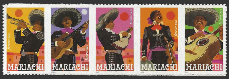 US 2022 Mariachi ; Se-tenant 60c.x5 Scott. 5707b