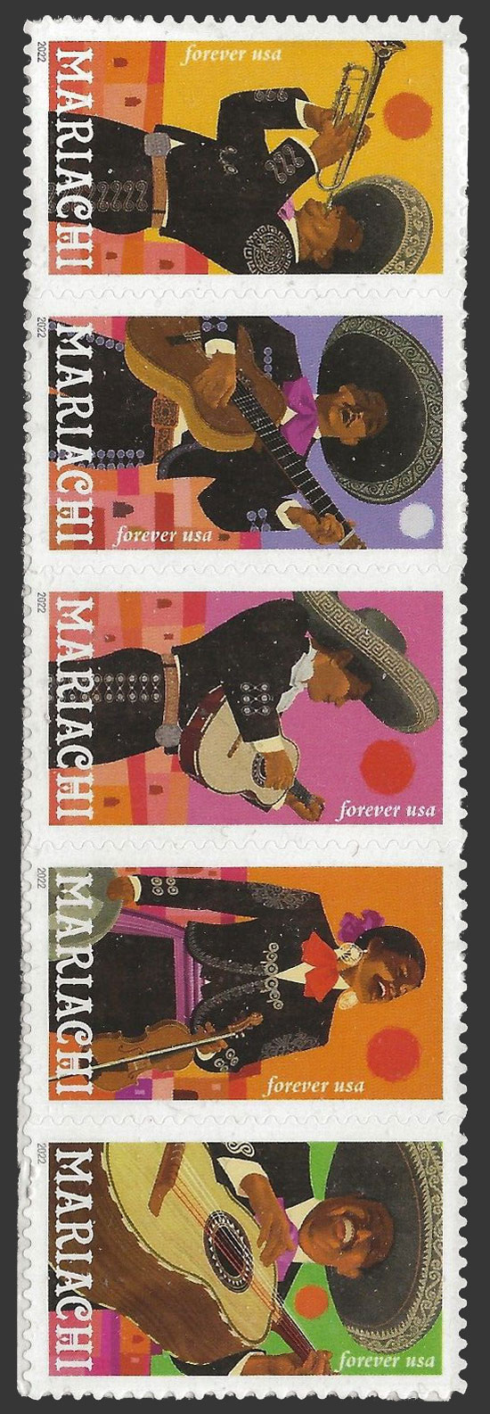US 2022 Mariachi ; Se-tenant 60c.x5 Scott. 5707b