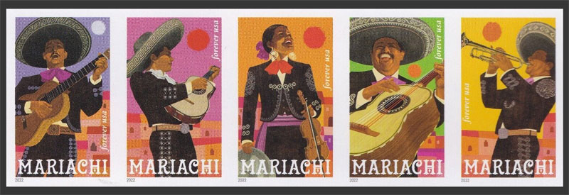 US 2022 Mariachi ; Se-tenant Imperf. 60c.x5 Scott. 5707c