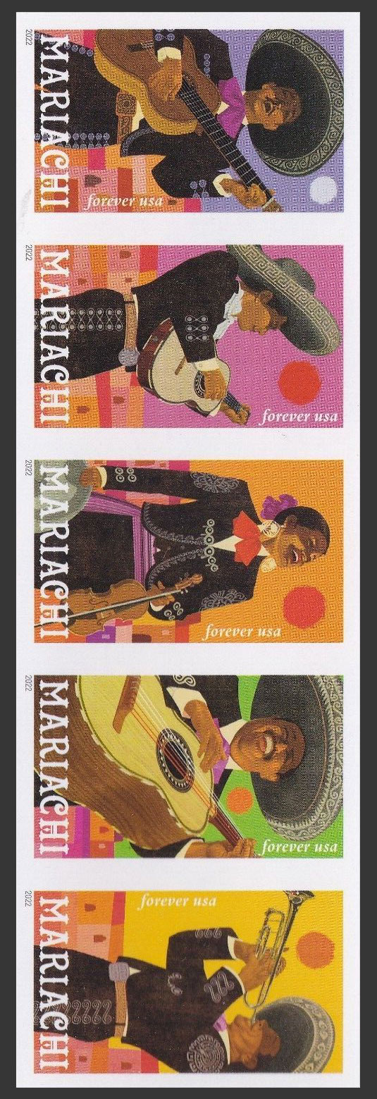 US 2022 Mariachi ; Se-tenant Imperf. 60c.x5 Scott. 5707c