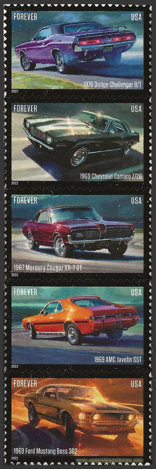 US 2022 Pony Cars ; Se-tenant 60c.x5 Scott. 5719b
