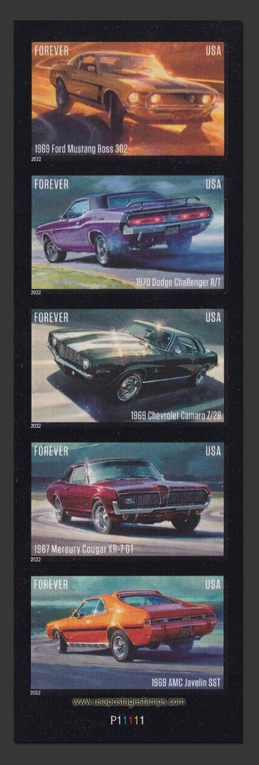 US 2022 Pony Cars ; Se-tenant Imperf. 60c.x5 Scott. 5719c