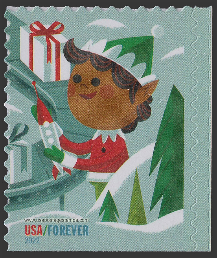US 2022 Holiday Elves : Elf With Toy Rocket 60c. Scott. 5724