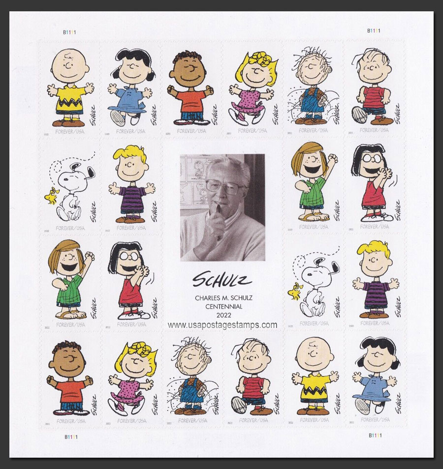 US 2022 Charles Monroe Schulz ; Full Sheet 60c.x20 Scott. 5726