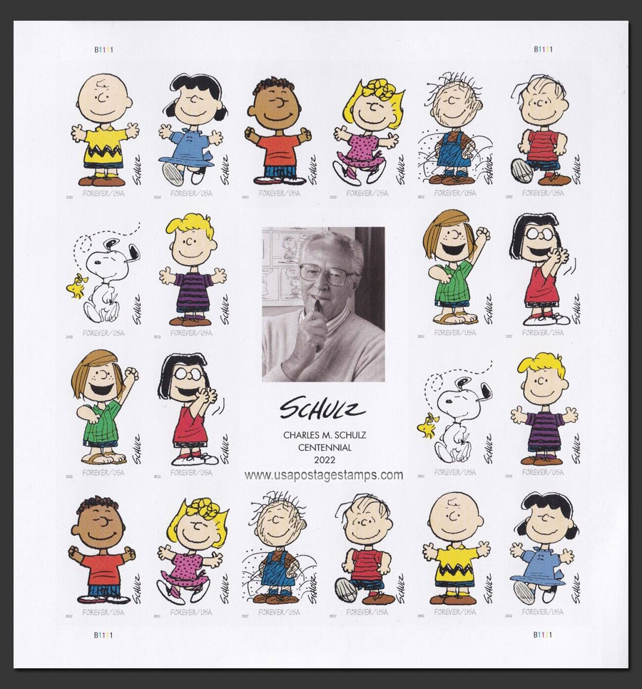 US 2022 Charles Monroe Schulz ; Imperf. Full Sheet 60c.x20 Scott. 5726k