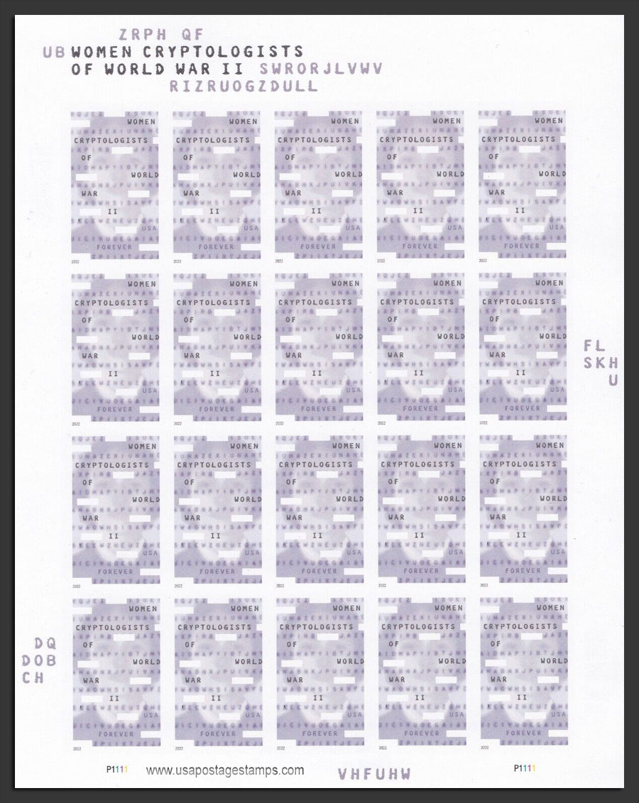 US 2022 Women Cryptologists ; Full Sheet 60c.x20 Scott. 5738MS