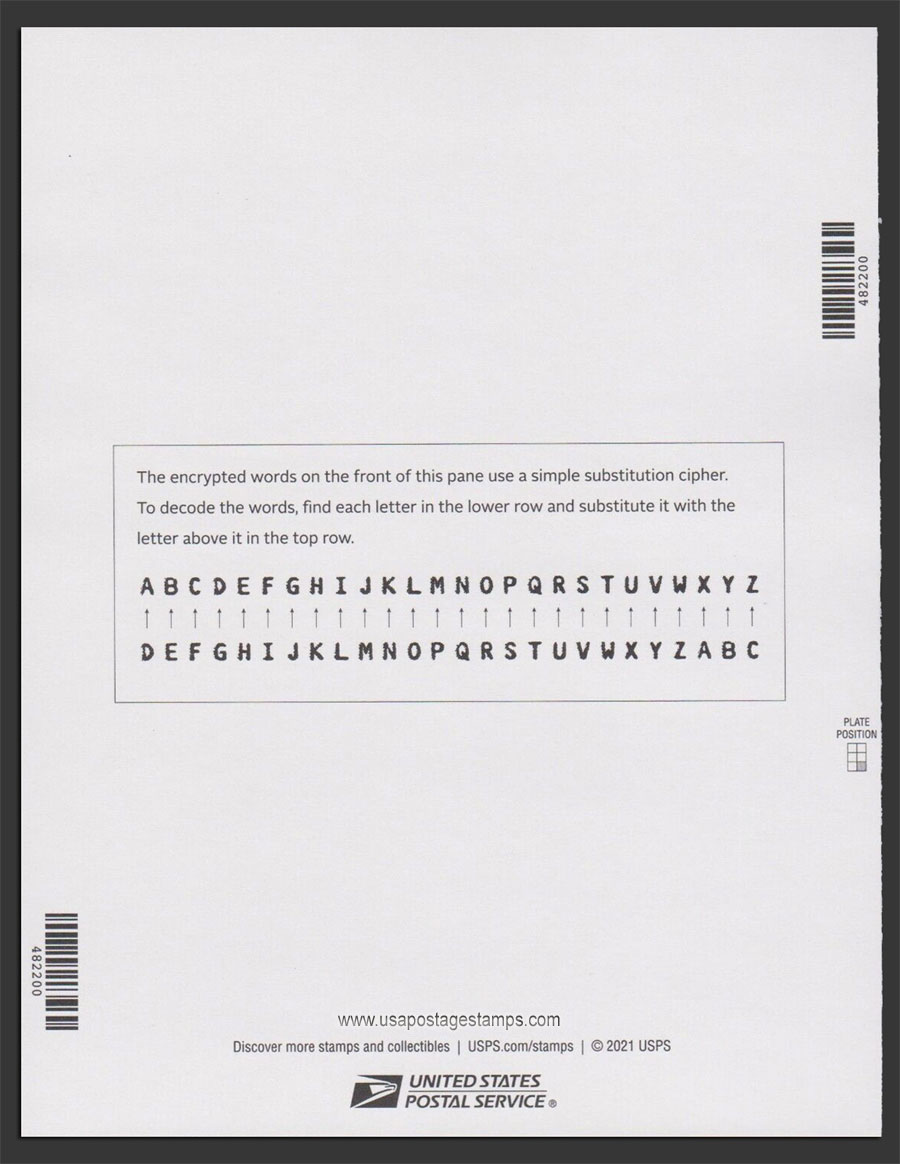 US 2022 Women Cryptologists ; Full Sheet 60c.x20 Scott. 5738MS Reverse