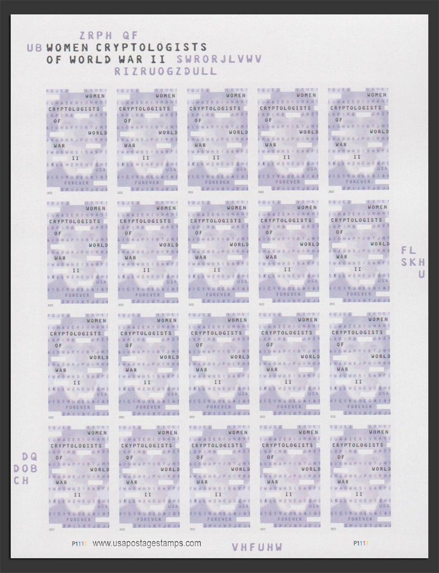 US 2022 Women Cryptologists ; Imperf. Full Sheet 60c.x20 Scott. 5738aMS