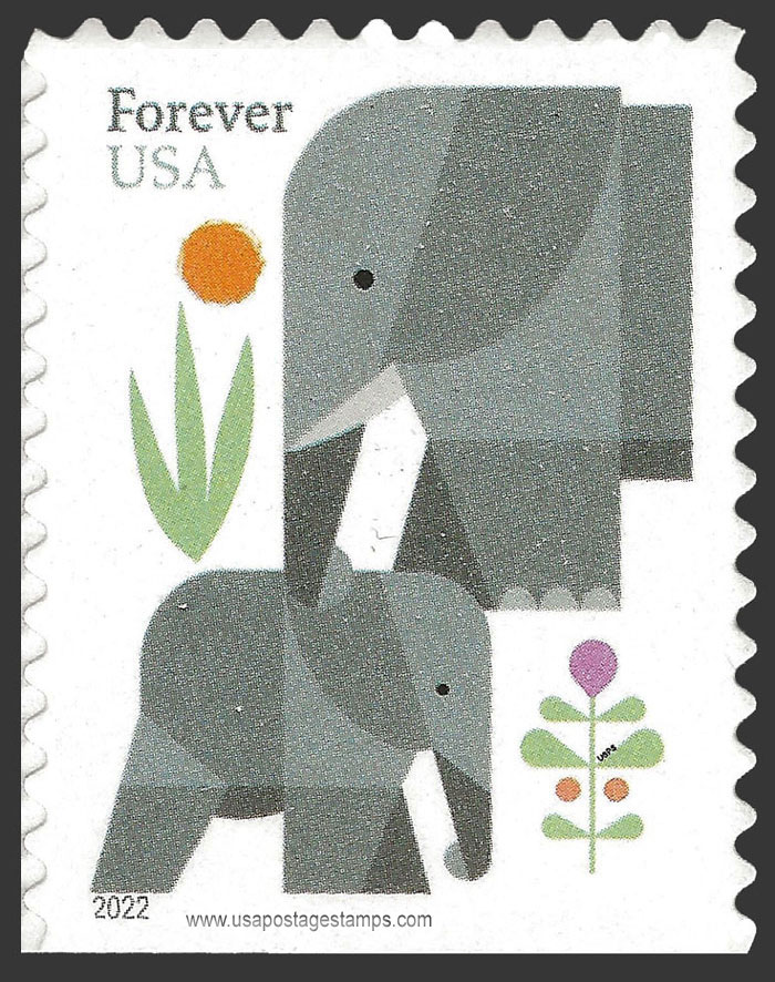 US 2022 Elephants ; Imperf. at Bottom 60c. USPS 5714B