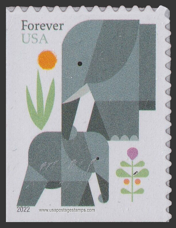 US 2022 Elephants ; Imperf. at Bottom and Left 60c. USPS 5714BL