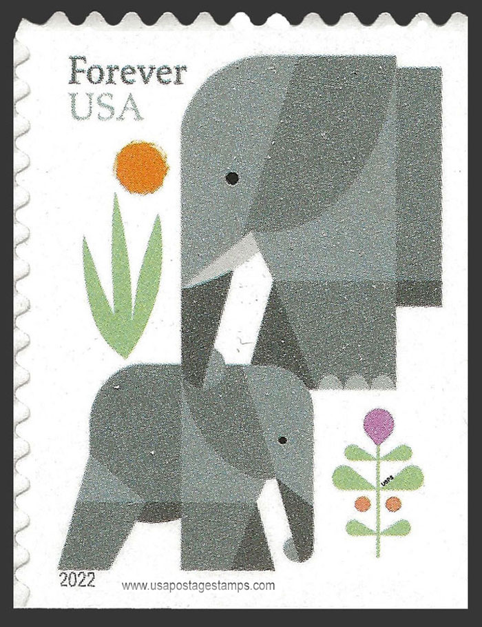 US 2022 Elephants ; Imperf. at Bottom and Right 60c. USPS 5714BL