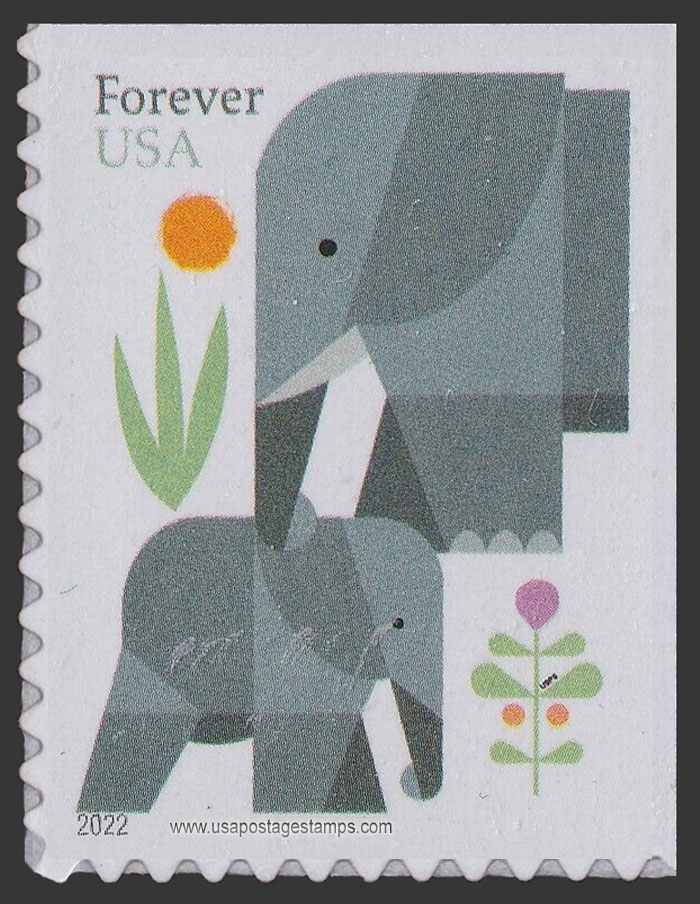US 2022 Elephants ; Imperf. at Top and Right 60c. USPS 5714TR